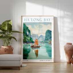 Ha Long Bay Vietnam Art Print - Travel Poster, Scenic Landscape Wall Art, Limestone Island Illustration, Southeast Asia Decor - thumbnail 3