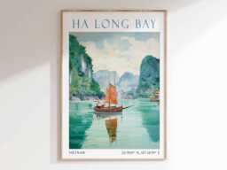 Ha Long Bay Vietnam Art Print - Travel Poster, Scenic Landscape Wall Art, Limestone Island Illustration, Southeast Asia Decor - thumbnail 1