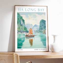 Ha Long Bay Vietnam Art Print - Travel Poster, Scenic Landscape Wall Art, Limestone Island Illustration, Southeast Asia Decor - thumbnail 2