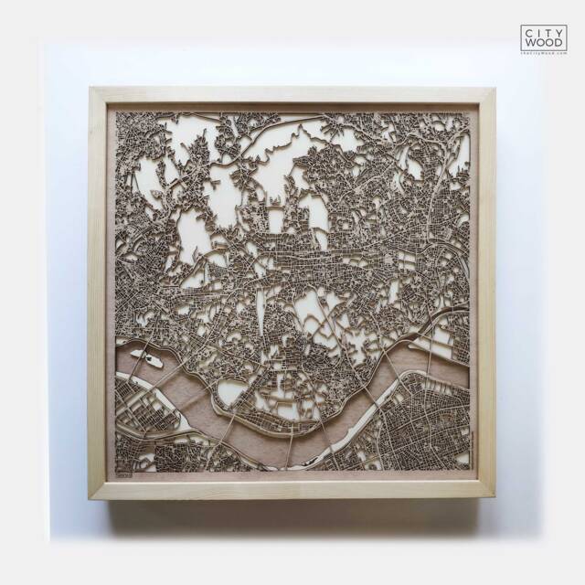 Seoul Wooden Map - Laser Cut 3D City Streets, Framed Wall Art - image 1