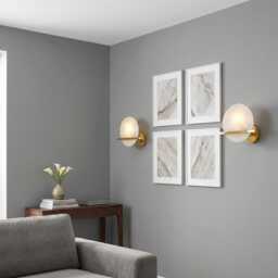 Luxury Natural Alabaster Wall Sconce - Elegant Round Stone Gold Brass Light, Modern Art Deco For Living Room & Bedroom Decor - thumbnail 3