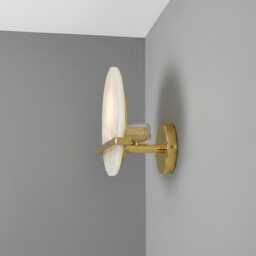 Luxury Natural Alabaster Wall Sconce - Elegant Round Stone Gold Brass Light, Modern Art Deco For Living Room & Bedroom Decor - thumbnail 2