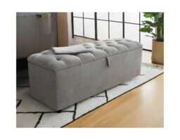 Plush Velvet Chesterfield Ottoman - Tufted Storage Box, Footrest - 100x46x52cm - thumbnail 1