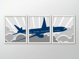 "8x10 - 3 Nursery Airplane Prints - Nursery Art, Decor, Children's Art Airplane ""Jet Airliner" - thumbnail 1