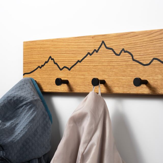 Mountain Oak Wall Coat Rack - Wooden Hook Rail Entryway & Bathroom - image 1