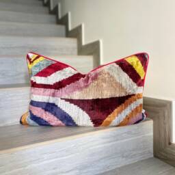 Velvet Ikat Pillow Cover Da Vinci - Decorative Cushion For Sofa Or Bed - thumbnail 1