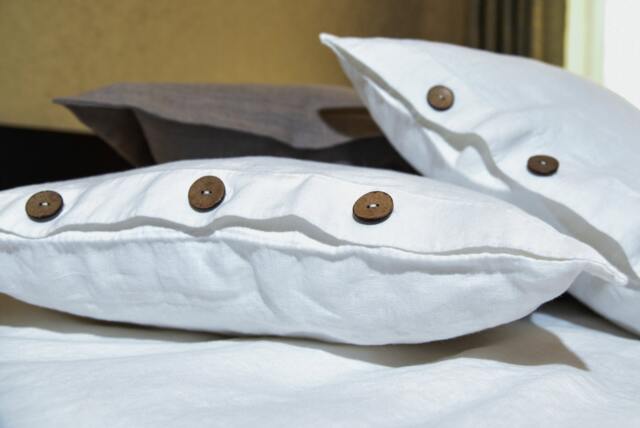 White Linen Pillowcase Softened With Button Closure - image 1