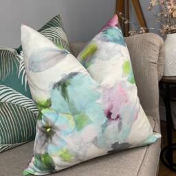 Multicoloured Cushion Cover Floral Pillow White Pink - Fibre Naturelle Fabric Double Sided