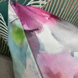 Multicoloured Cushion Cover Floral Pillow White Pink - Fibre Naturelle Fabric Double Sided - thumbnail 3