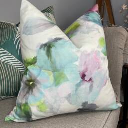 Multicoloured Cushion Cover Floral Pillow White Pink - Fibre Naturelle Fabric Double Sided - thumbnail 2