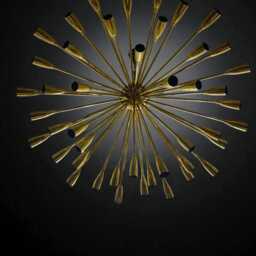 1950S Mid Century Vintage Brass Sputnik Chandelier - Space Age Design Fixture Lightings 45 Arms Flush Mount Hanging Light - thumbnail 4