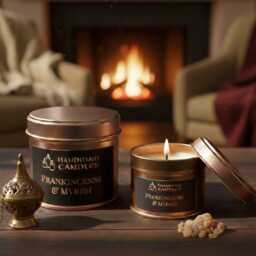 Frankincense & Myrrh Scented Candle, Christmas Gift For Her, Secret Santa Gift, Stocking Filler Teen, Home Fragrance, Soy Wax - thumbnail 1