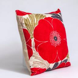 Red Poppy Pillow Cover, Harlequin Cotton Linen Throw - thumbnail 2