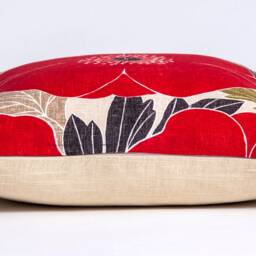 Red Poppy Pillow Cover, Harlequin Cotton Linen Throw - thumbnail 3