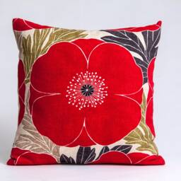 Red Poppy Pillow Cover, Harlequin Cotton Linen Throw - thumbnail 1