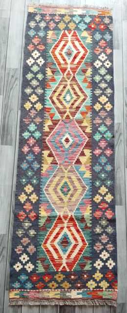 Heritage Runner Rug, Handmade Artisan Afghan Turkish, Scandinavian, Navajo, Bohemian, Wool Flatweave Multicolour Kilim Rug 190x60 cm - image 1