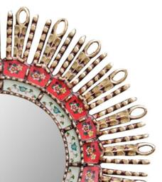 Peruvian Red Eye Mirror 60 cm Handmade Wall Decor - Carved Wood Round Statement For Living Room Bathroom - thumbnail 2