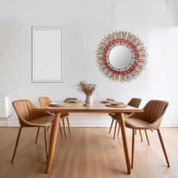 Peruvian Red Eye Mirror 60 cm Handmade Wall Decor - Carved Wood Round Statement For Living Room Bathroom - thumbnail 3