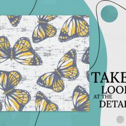 Retro Newspaper Buttlerfly Vinyl Flooring, Beige Flooring Linoleum, Yellow Floor Cover, Moth Art Floor, Waterproof Material - thumbnail 2