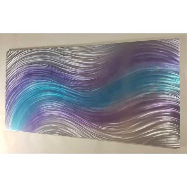 Modern, Abstract, Contemporary Metal Wall Art, Sculpture, 3D Effect, By R Toomer Art. Silver, Teal & Purple. Indoor/Outdoor - image 1