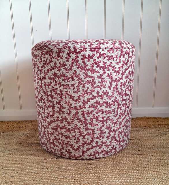 Bedroom Stool - Round Drum Pouffe Upholstered in Sanderson Truffle Fabric Extra Seating & Side Table - image 1