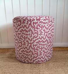 Bedroom Stool - Round Drum Pouffe Upholstered in Sanderson Truffle Fabric Extra Seating & Side Table