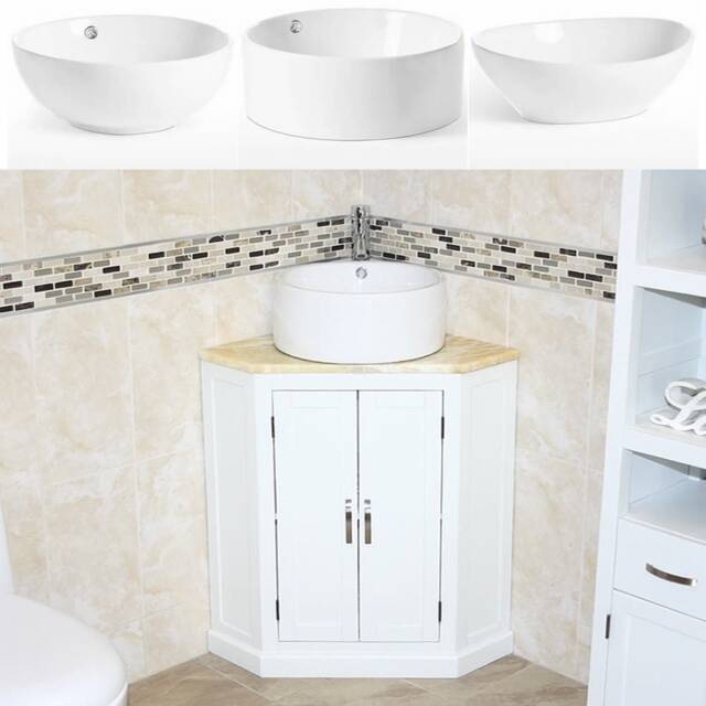 Bathroom Vanity Unit White Corner Wash Stand Golden Onyx Top Ceramic Basin Choice 501Bpgocbc - image 1