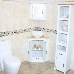 Bathroom Vanity Unit White Corner Wash Stand Golden Onyx Top Ceramic Basin Choice 501Bpgocbc - thumbnail 3