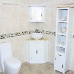 Bathroom Vanity Unit White Corner Wash Stand Golden Onyx Top Ceramic Basin Choice 501Bpgocbc - thumbnail 2