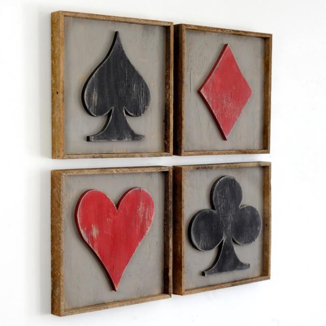 Framed Playing Cards Suits 4 Pc Set Game Room Decor Poker Card Art Sign Wall Man Cave Symbols - image 1