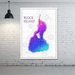Block Island Chart Art Print Watercolor Map, Photo Paper Or Canvas - thumbnail 2