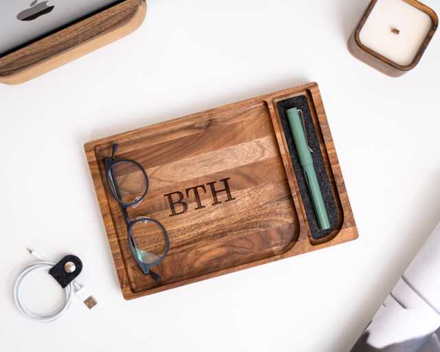 Personalized Wooden Desk Tray - Home Office Organizer With Catch-All Storage - image 1