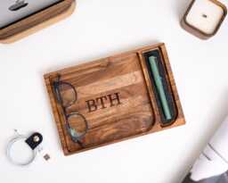 Personalized Wooden Desk Tray - Home Office Organizer With Catch-All Storage - thumbnail 1