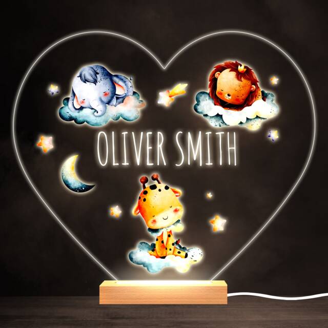 Watercolour Safari Jungle Animals Heart Personalised Gift Lamp Night Light - Bedroom - image 1