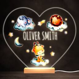 Watercolour Safari Jungle Animals Heart Personalised Gift Lamp Night Light - Bedroom - thumbnail 1