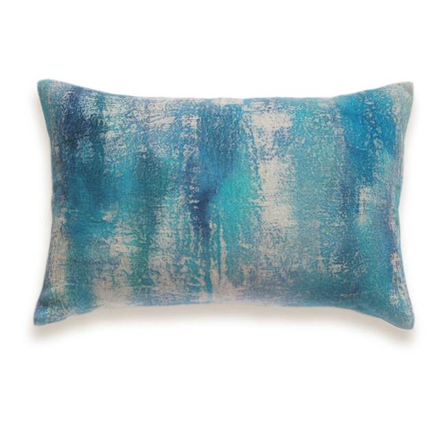 Aqua Cyan Cobalt Denim Blue Beige Decorative Lumbar Pillow Cover 12x18 Inch Natural Linen One Of A Kind - image 1
