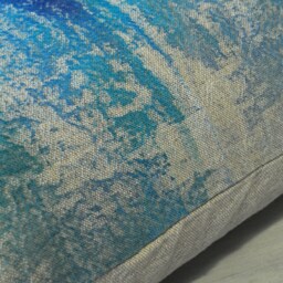 Aqua Cyan Cobalt Denim Blue Beige Decorative Lumbar Pillow Cover 12x18 Inch Natural Linen One Of A Kind - thumbnail 2