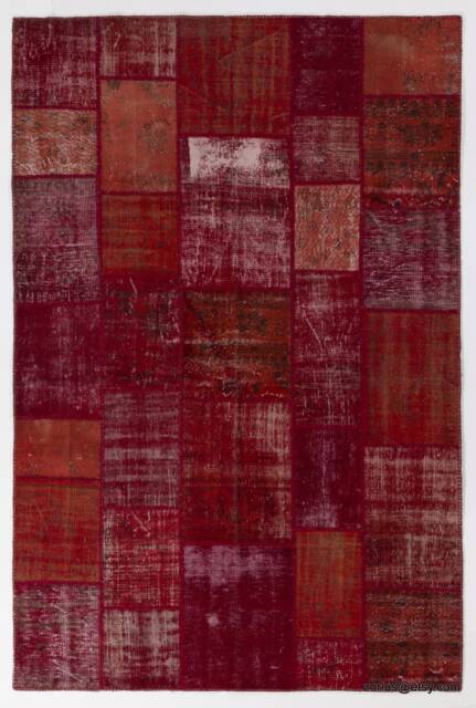 Handmade Turkish Patchwork Rug Red & Pink Wool, Made To Order - image 1