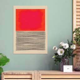 Abstract Art Print Poster Wall Home Decor Modern Contemporary Pink Red Shapes Lines Colorful Unique Hand-Drawn Beautiful Minimal Mid-Century - thumbnail 2