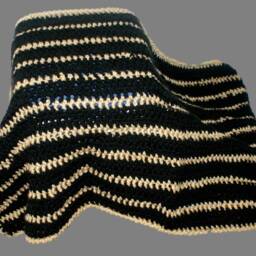 Crochet Baby Afghan, Black & Gold Blanket, Handmade Crib Blanket - thumbnail 2