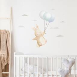 Flying Bunny With Balloons Wall Decal, Plastic-Free Kids Room Wall Stickers - thumbnail 3