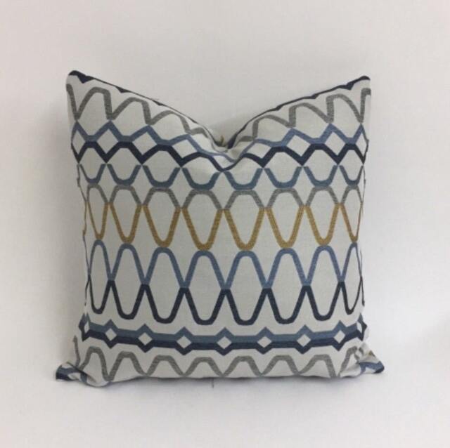 Scion - Ada Shale/Denim Ochre Striking Embroidered Cushion Cover Handmade Throw Pillow Designer Home Decor - image 1