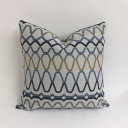 Scion - Ada Shale/Denim Ochre Striking Embroidered Cushion Cover Handmade Throw Pillow Designer Home Decor - thumbnail 1