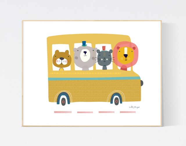 Animal Bus Print Wall Art - Wall Children's Prints Illustration