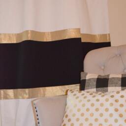 Custom Black, White & Gold Striped Curtains , Color Blocked, Nursery Curtains, Home Decor, Black Decor - thumbnail 2