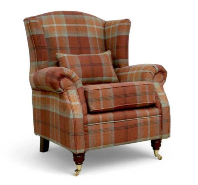 Handcrafted Wingback Fireside Chair Balmoral Spice Check, Made in UK - image 1