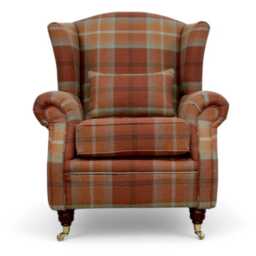 Handcrafted Wingback Fireside Chair Balmoral Spice Check, Made in UK - thumbnail 2