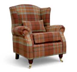 Handcrafted Wingback Fireside Chair Balmoral Spice Check, Made in UK - thumbnail 1