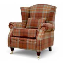 Handcrafted Wingback Fireside Chair Balmoral Spice Check, Made in UK - thumbnail 3