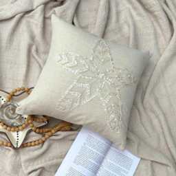 Cotton & Linen Mother Of Pearl Sea Creature Pattern Beige, 24x24/26x26, Beach Style Euro Sham - Starfish Pearls - thumbnail 3